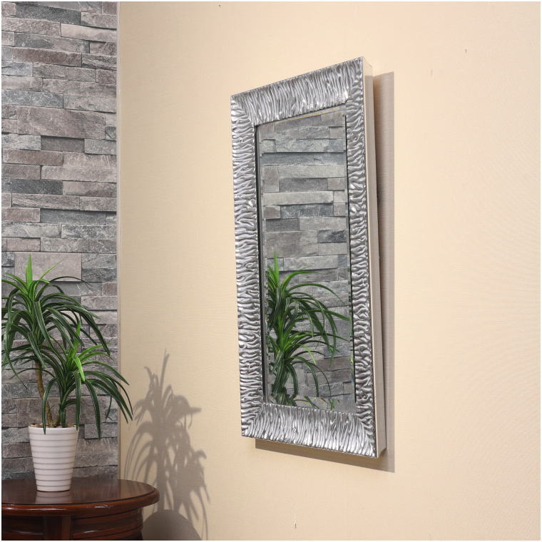 イタリア直輸入 ブライトシルバー仕上げ 62cm×42cm ウォールミラー