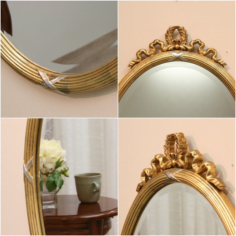 アンティークゴールド仕上げのイタリア製姫系楕円形ウォールミラー