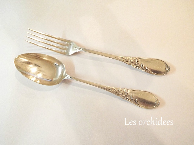 フランス アンティーク 純銀 デザート/アントルメ フォーク＆スプーン