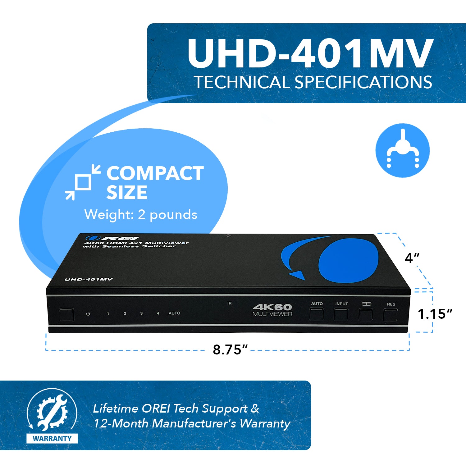 4K@60hz 4-port HDMI™ Seamless Switch w/ Multi Viewer (Audio