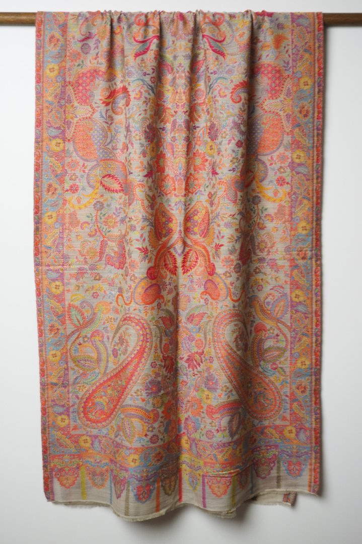 インド カシミア ( カシミヤ ) スタイル カニ織ウールストール