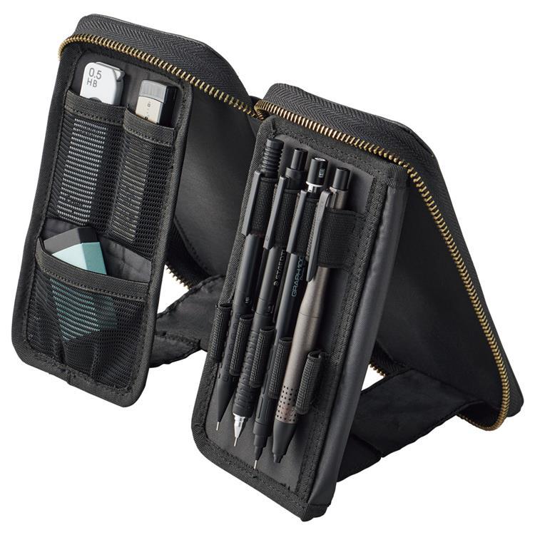 ペンケース XCOA スタンドブック ライト ブラック: ステーショナリー