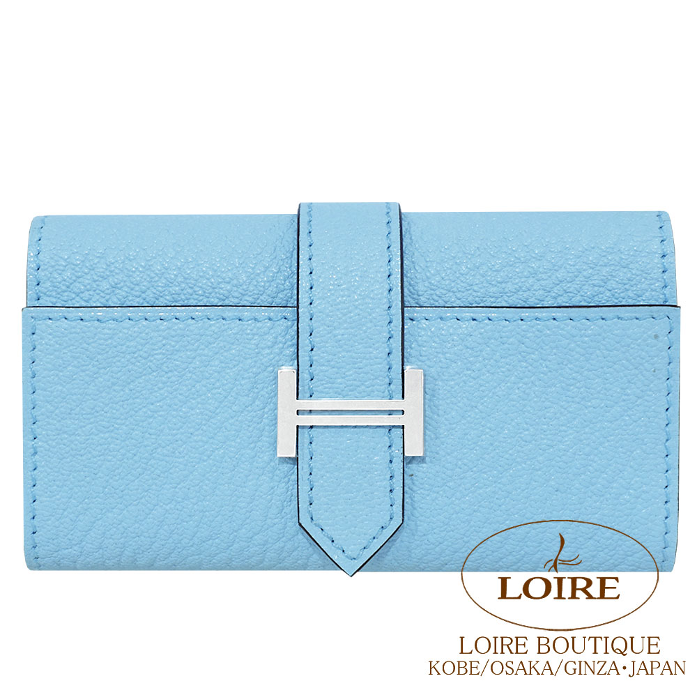 エルメス ベアン Hロゴ キーケース 4連 ブルー 刻印□L FM30 エルメス ベアンキーケース/4連 ブルーネイビー ヴォーエプソン