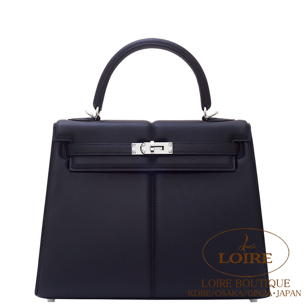 HERMES エルメス　箱(36×29×12cm)　ケリー25　707 楽天市場】エルメス ケリーミニ2 クロ ボックスカーフ シルバー金具