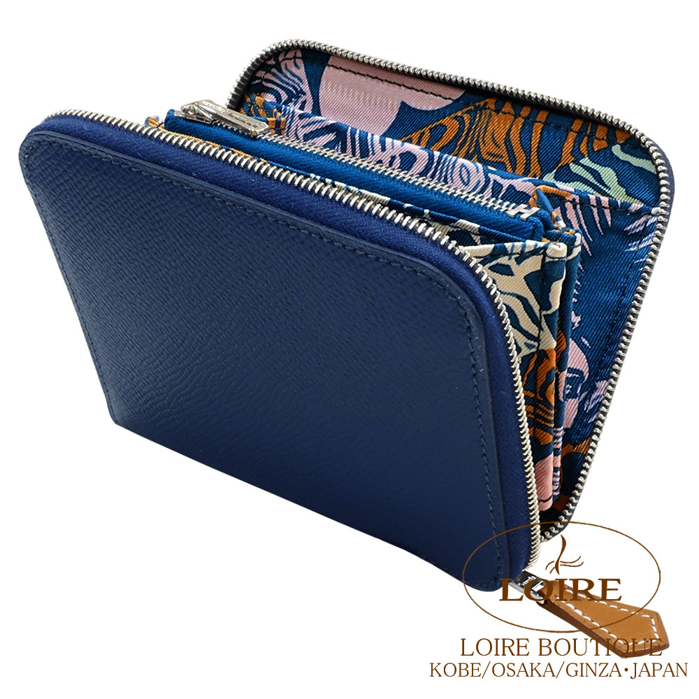 HERMES シルクインコンパクトウォレットブルー系　正規品 HERMES（エルメス） （美品）エルメス アザップ コンパクト シルクイン