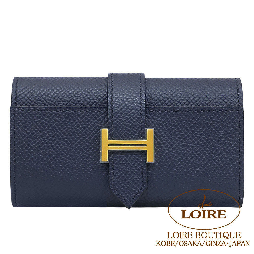 HERMES レザーキーケース6連 □J 青 ブルー ユニセックス HERMES（エルメス） セリエエテュイクレ6 ヴォーエプソン キーケース