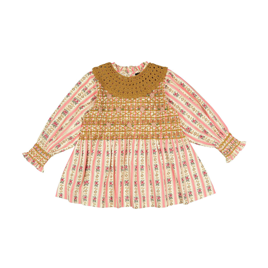 Bonjour Tapestry Pink Stripe Print Handsmock Blouse – Ladida