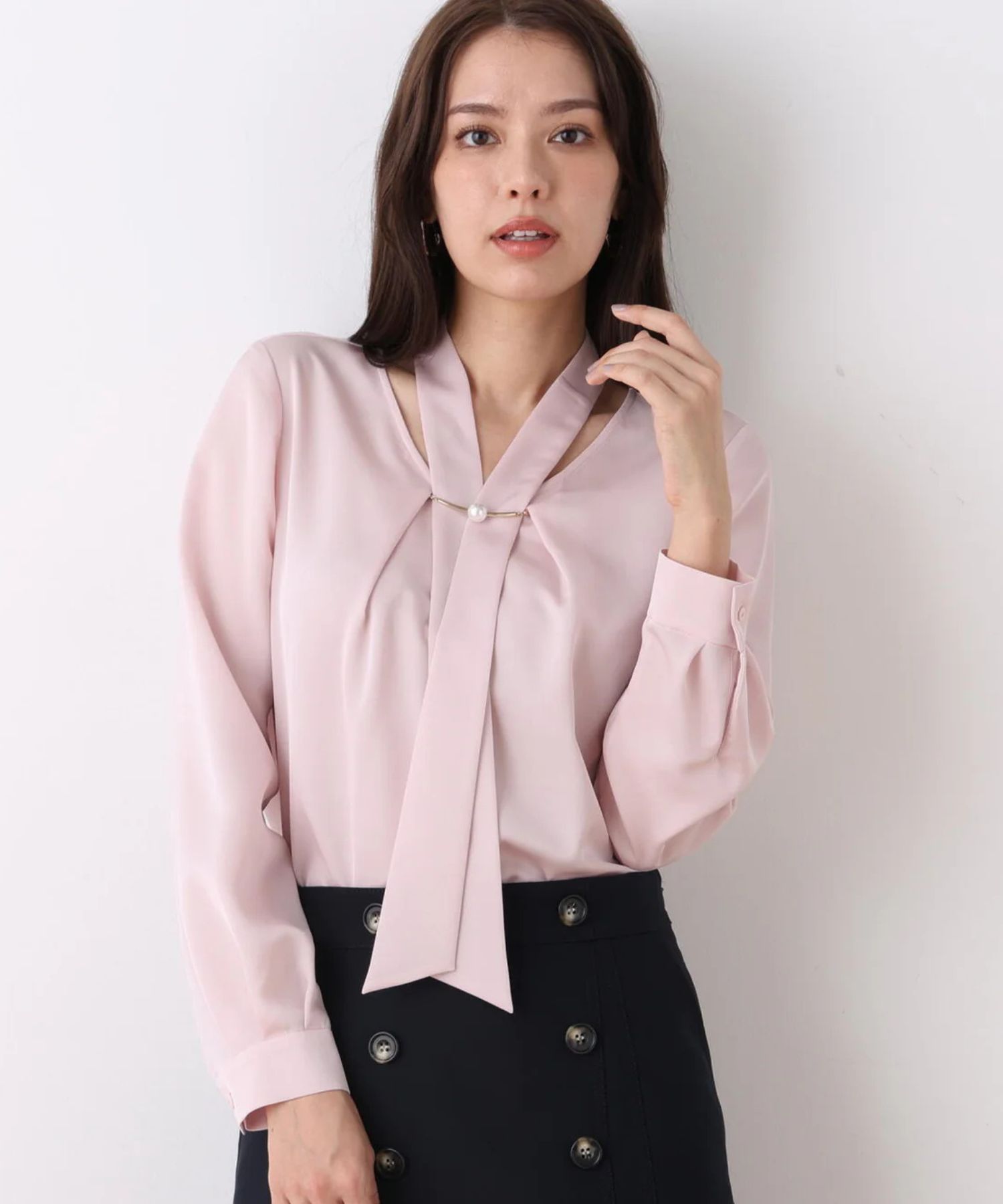 PINKY&DIANNE - 2WAYボウタイブラウス(ピンク) ポリエステル