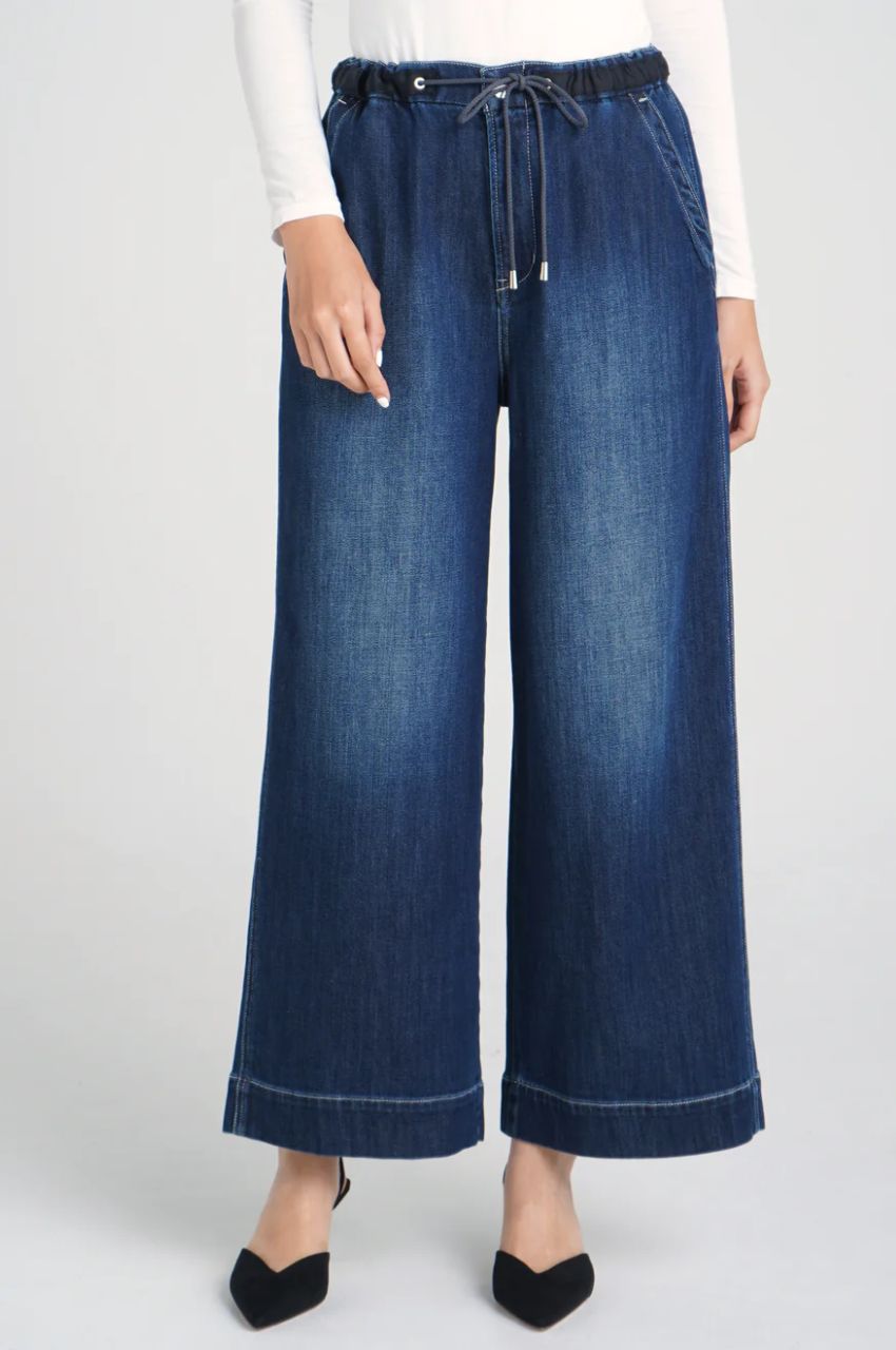 Moname - イージーワイドデニムパンツ(ブルー)綿 / ウエストゴム | LA