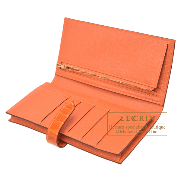 エルメス ベアンスフレ オレンジ クロコダイル アリゲーター ゴールド