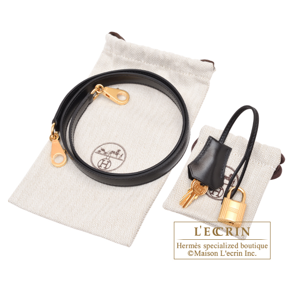 エルメス ケリー28/外縫い ブラック ボックスカーフ ゴールド金具