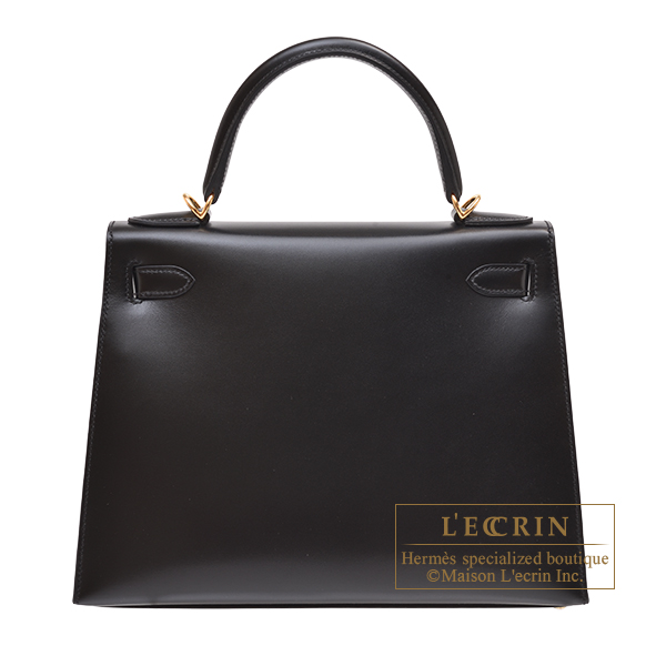 エルメス ケリー28/外縫い ブラック ボックスカーフ ゴールド金具