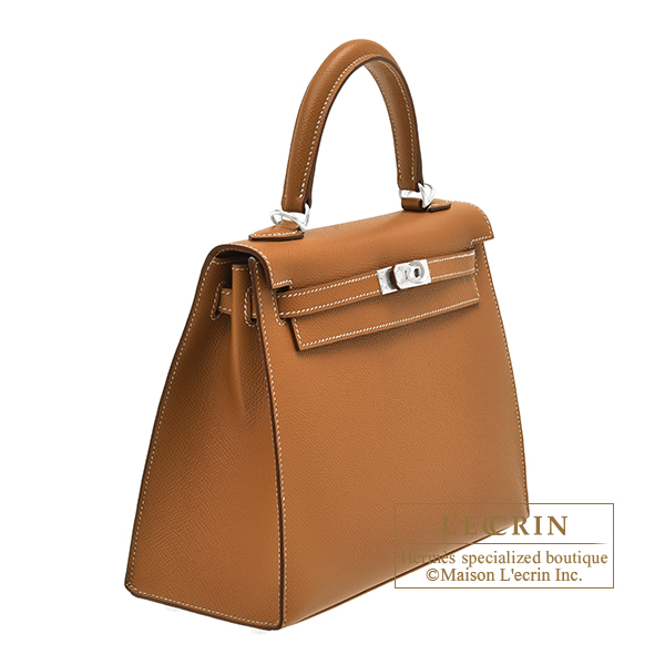 エルメス ケリー25/外縫い ゴールド ヴォーエプソン シルバー金具