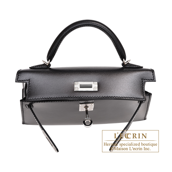 エルメス ケリーミニ/外縫い ブラック ボックスカーフ シルバー金具