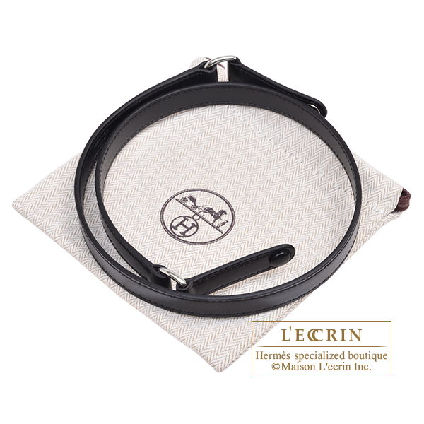 エルメス ケリーエラン/外縫い ブラック ボックスカーフ シルバー金具