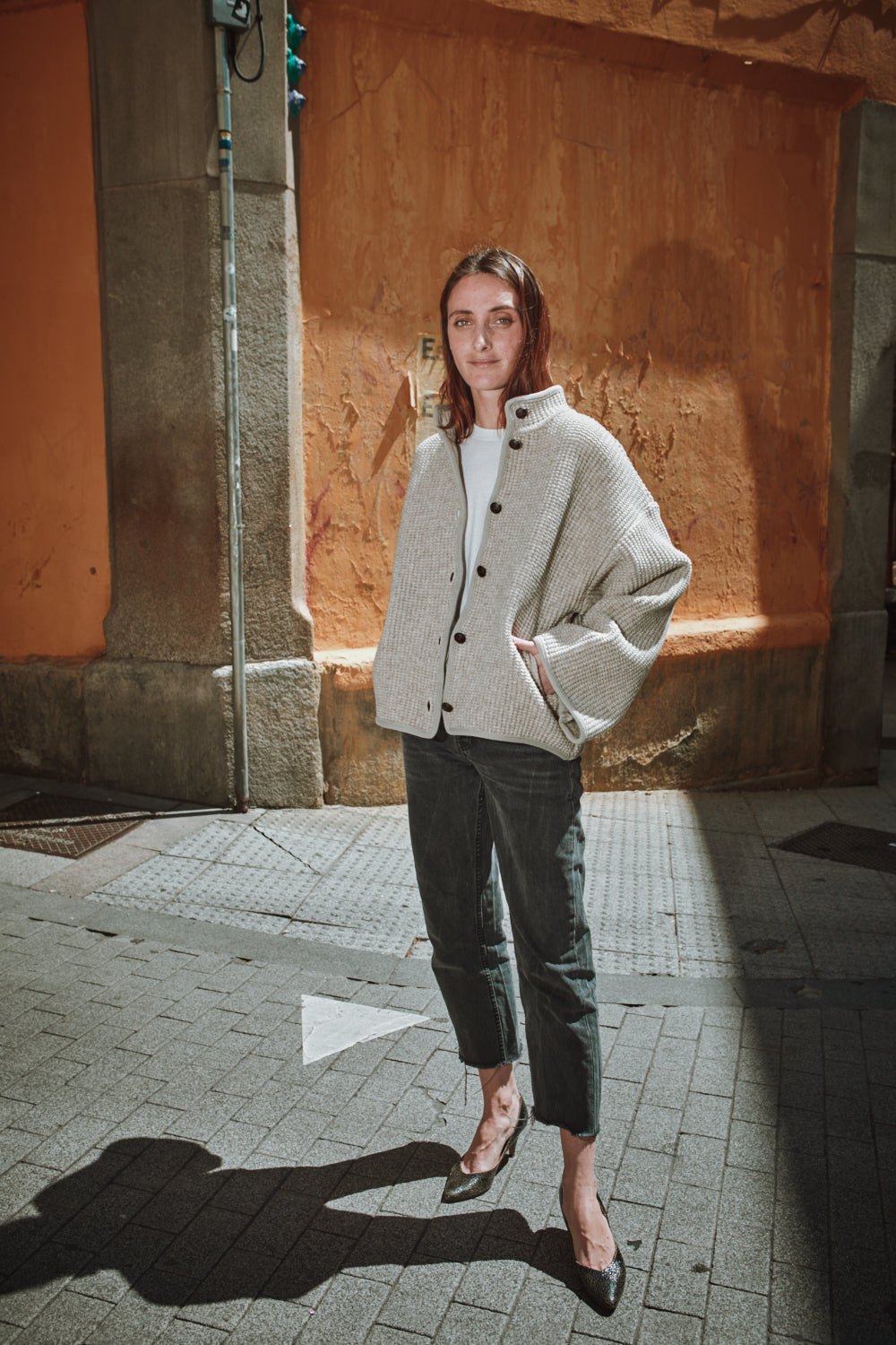 DELPHINE Bell-Sleeve Knit Jacket in Merino Wool - Beige | L'Envers