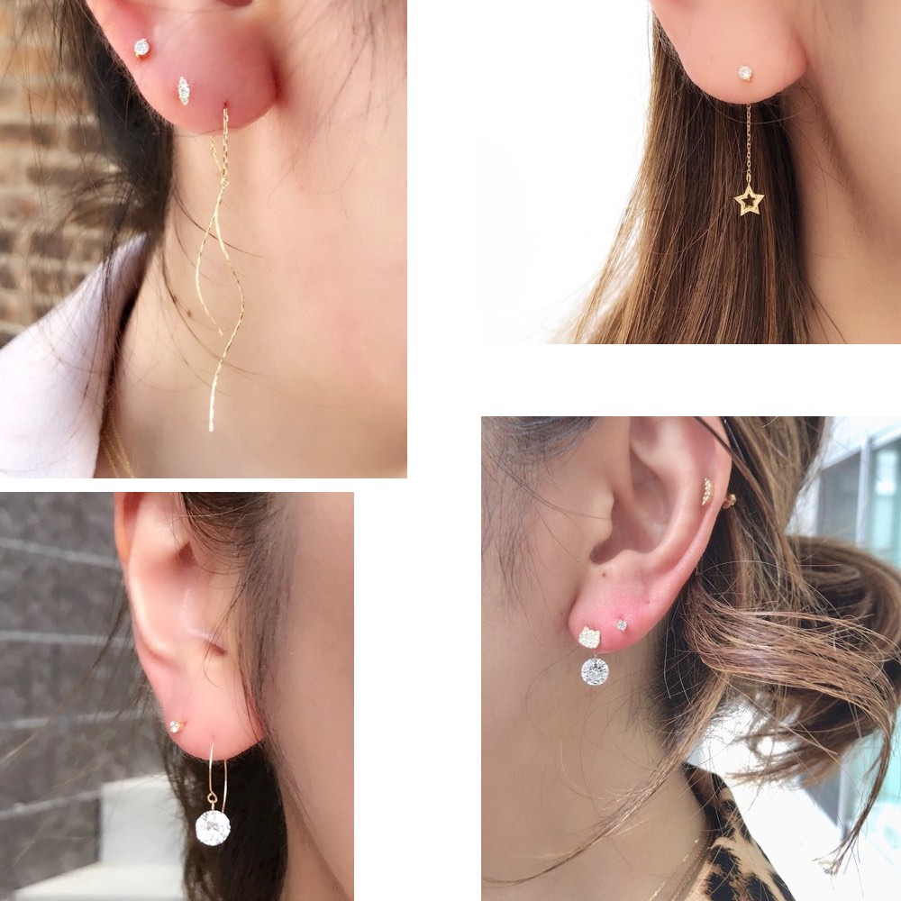 ピナコテーカ 622 2本爪 一粒ダイヤモンド スター スタッド ピアス 18