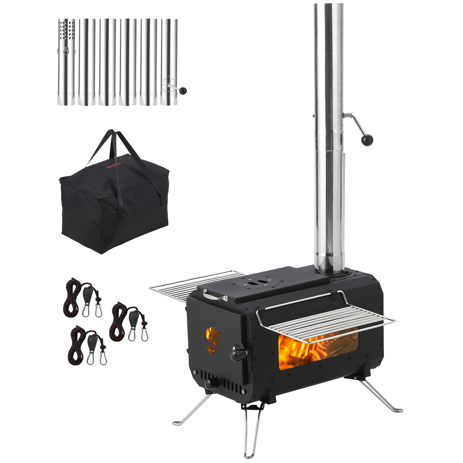 Litake 薪ストーブ キャンプ 小型 テント 耐熱ガラス窓 収納バッグ付き