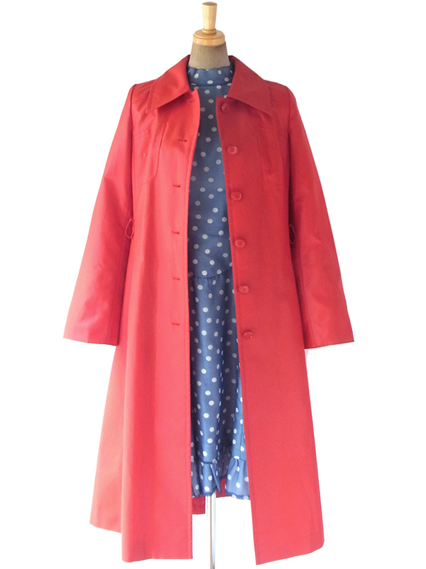 送料無料】70年代フランス製 艶のあるレッド X 共布ベルト付き