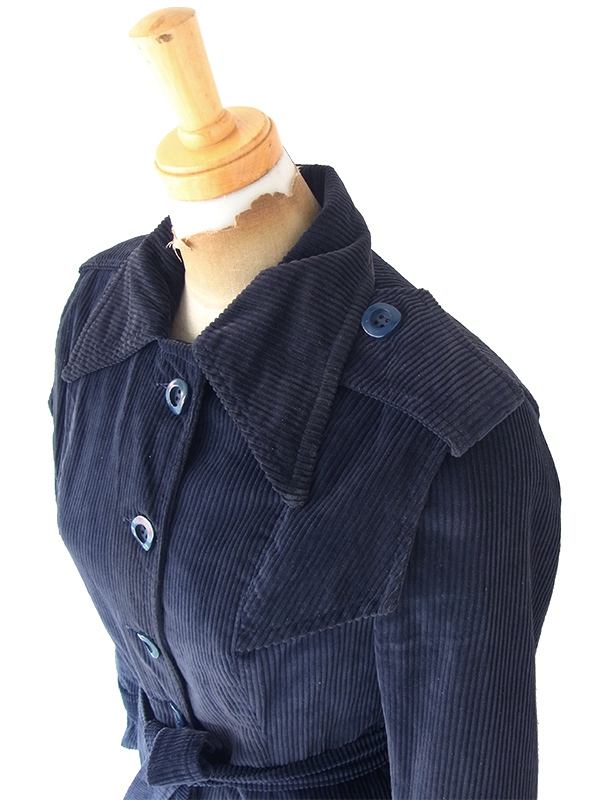 送料無料】フランス買い付け 60年代製 ネイビー X 厚手コーデュロイ
