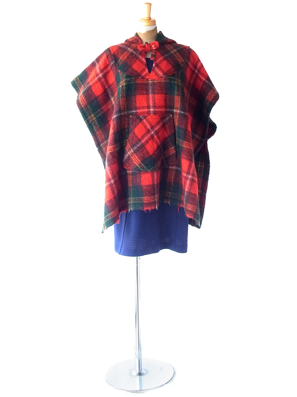 送料無料】フランス買い付け 60年代製 レッド X タータンチェック