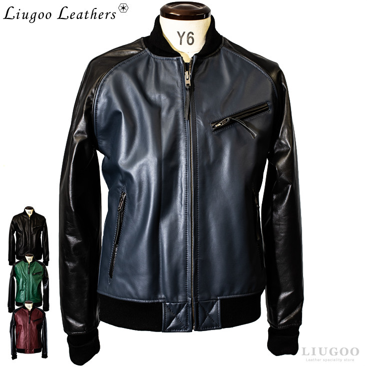 Liugoo Leathers 本革 レザ-バイカースタジャン メンズ リューグー