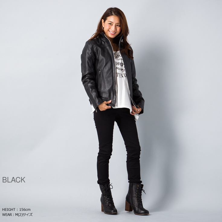 Horn Works 本革 ハイネックシングルライダースジャケット レディース