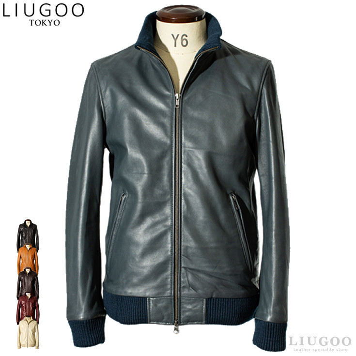 LIUGOO 本革 レザートラックジャケット ジャージ メンズ リューグー