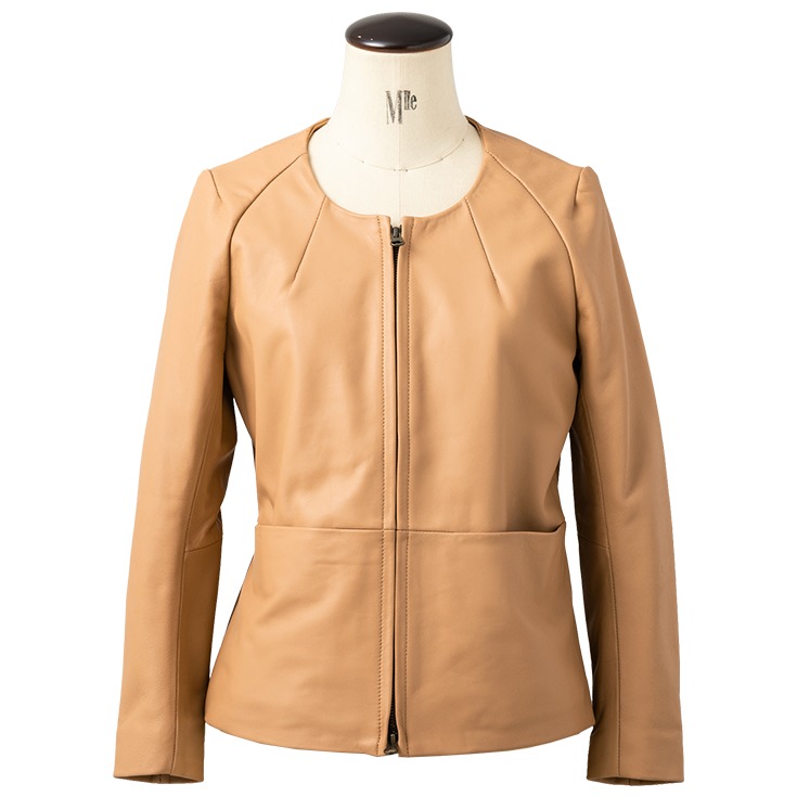 LIUGOO 本革 ノーカラージャケット レザージャケット レディース