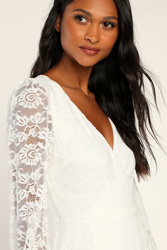 White Lace Maxi Dress - Long Sleeve Lace Dress - Maxi Wrap Dress
