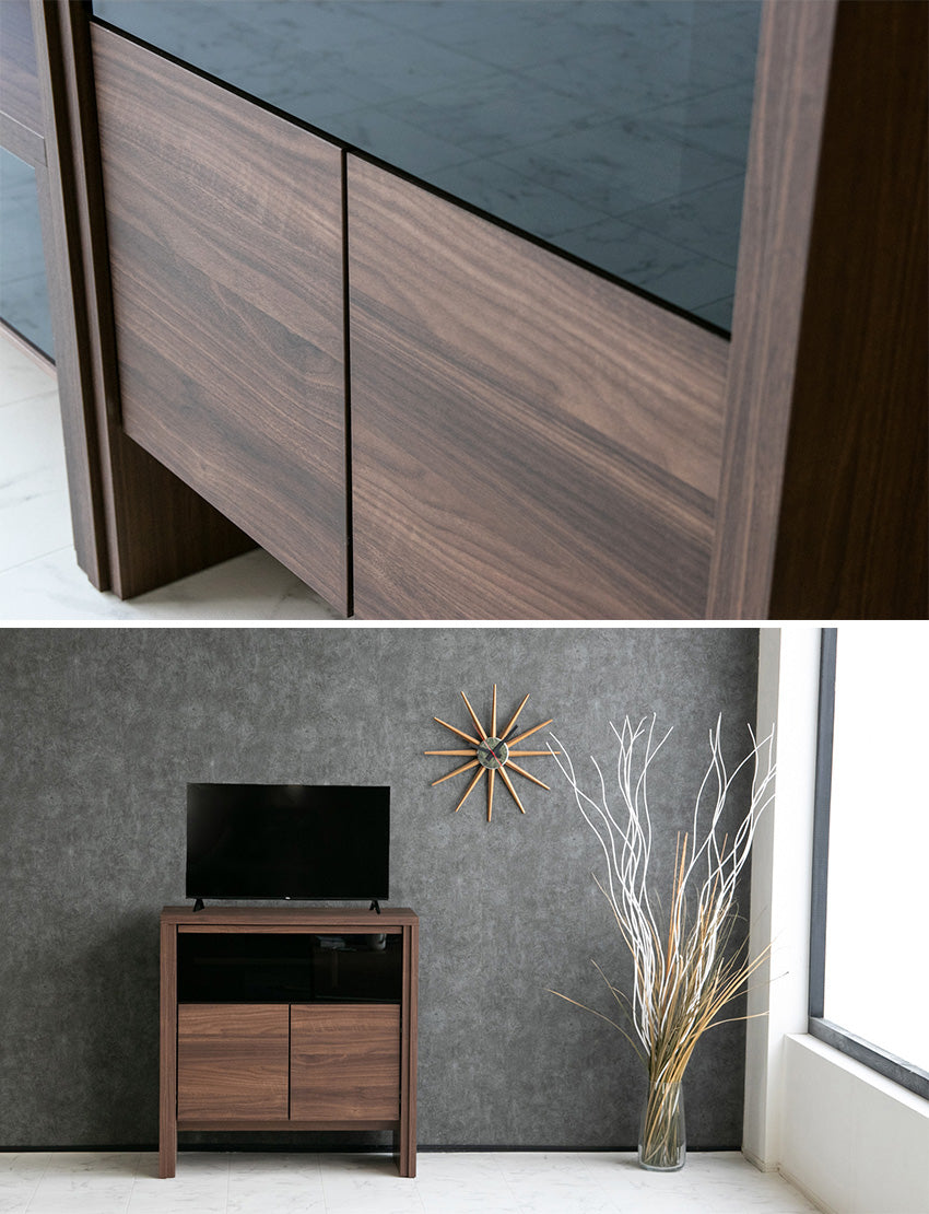 lushroom サイドボード キャビネット 日本製 ガラス 収納 ブラウン