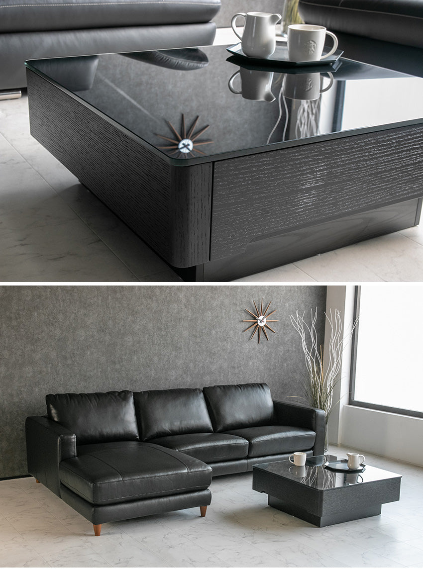 lushroom センターテーブル ガラス 引き出し付き ウォールナット