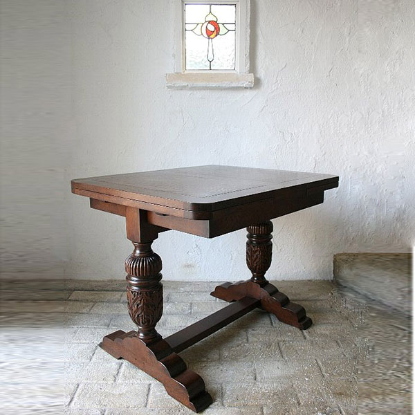 英国アンティークリプロダクト オーク ダイニング3点セット 伸長式