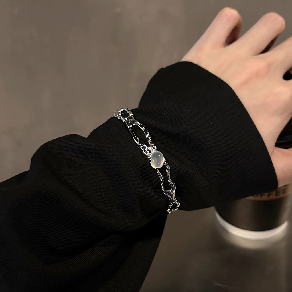 ムーンストーンシルバーバングル mf2831【韓国モードファッション】