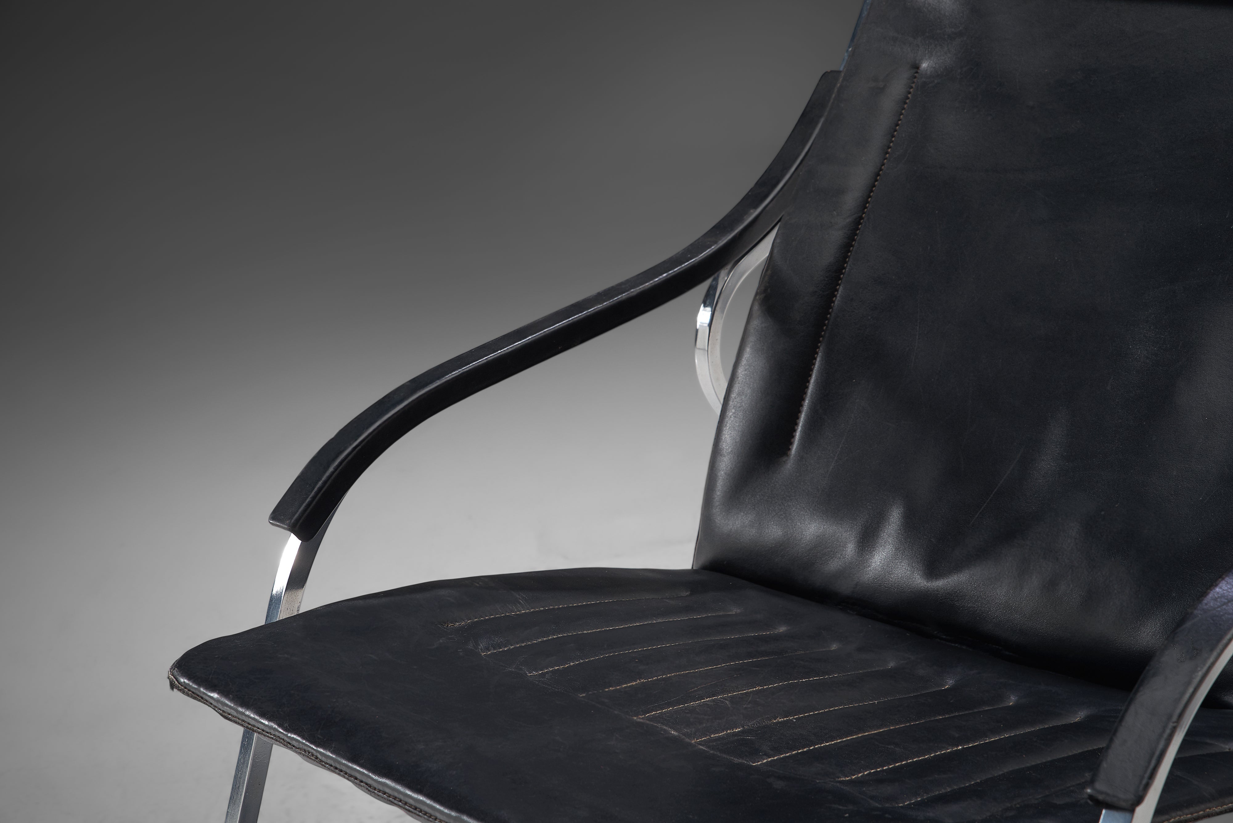 Marco Zanuso for Arflex 'Fourline' Chair in Black Leather