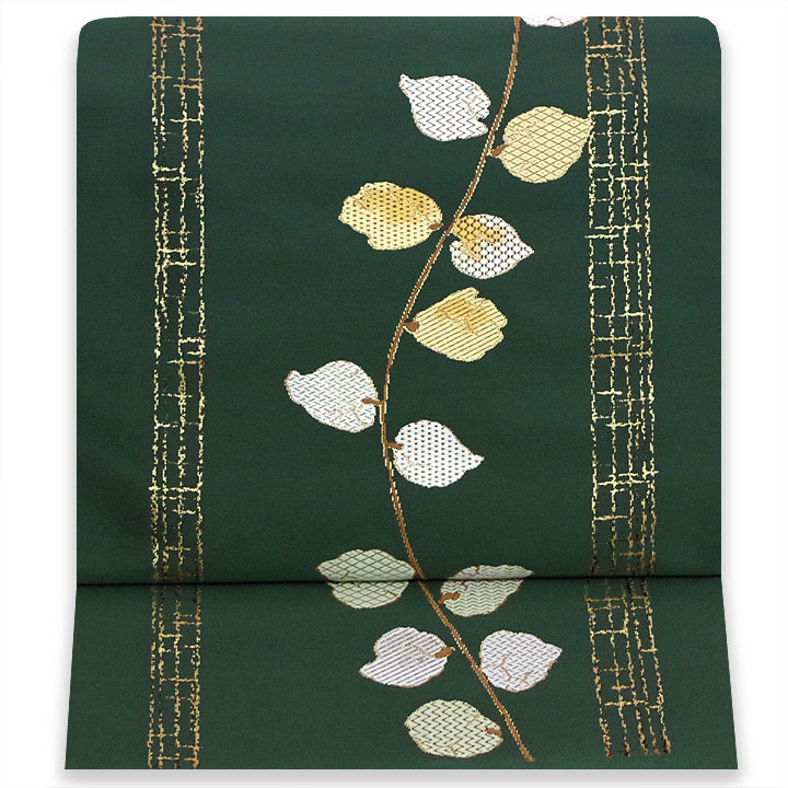 老舗機屋 安田呉遊謹製 西陣織九寸名古屋帯【リーフ】 [241020-ko-10