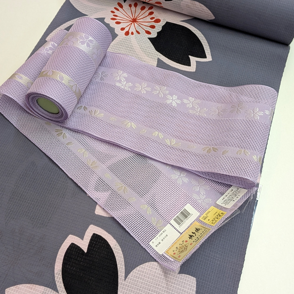 夏帯 本場筑前博多織の紗半幅帯【薄紫 桜】 [250524-syahan-4