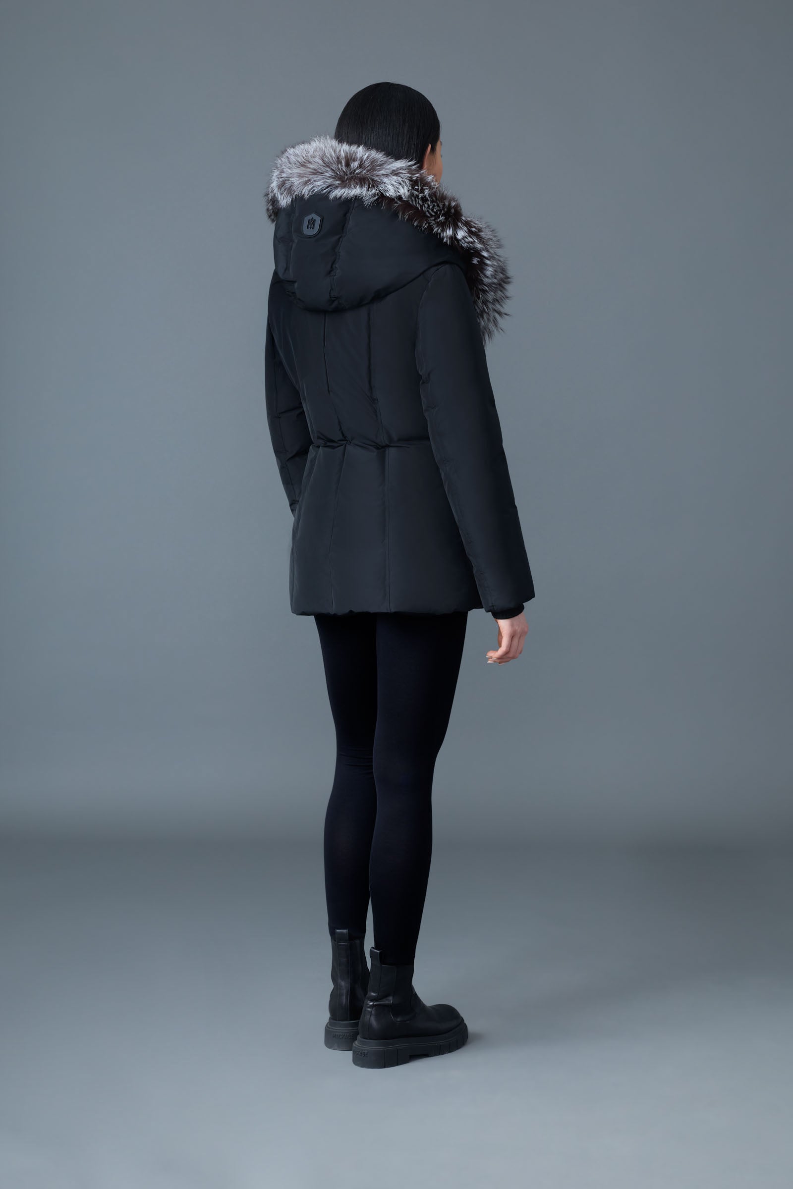 Adali-X, Down coat with silver fox fur Signature Mackage Collar