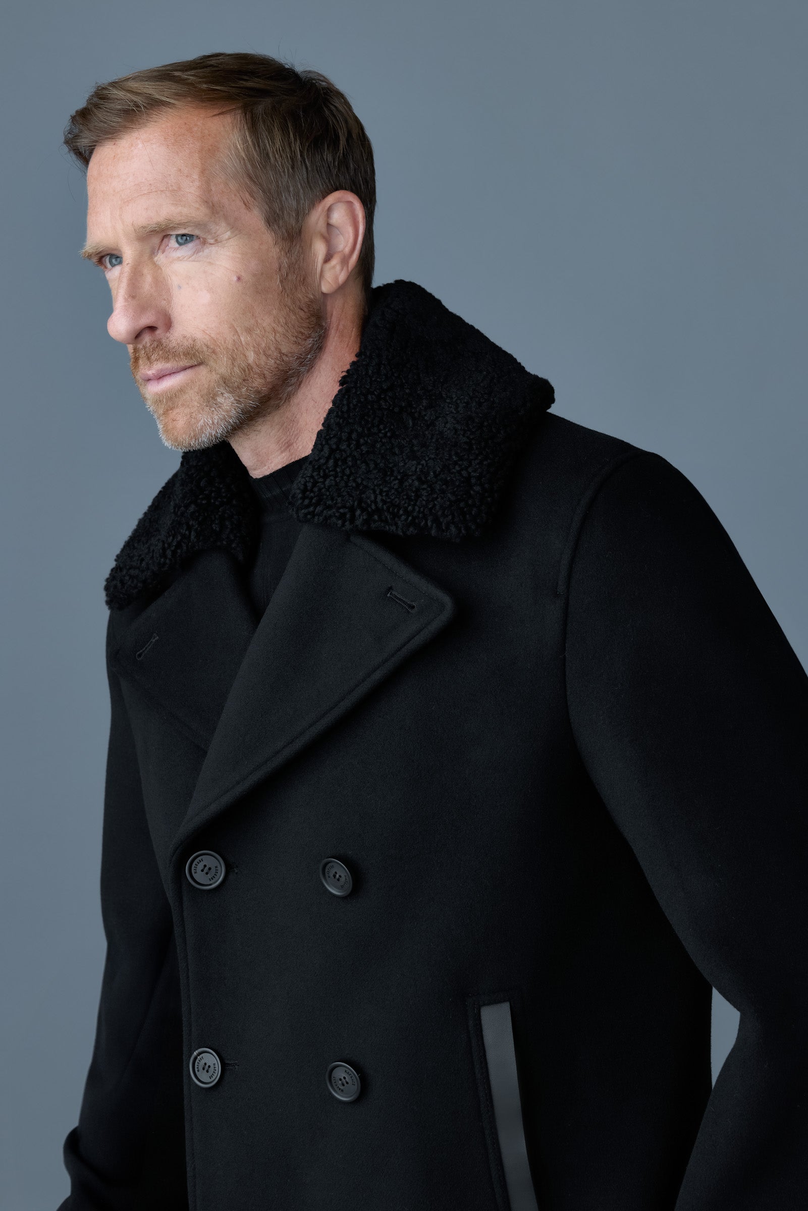 Cole, wool double-breasted jacket with shearling collar | Mackage® EU