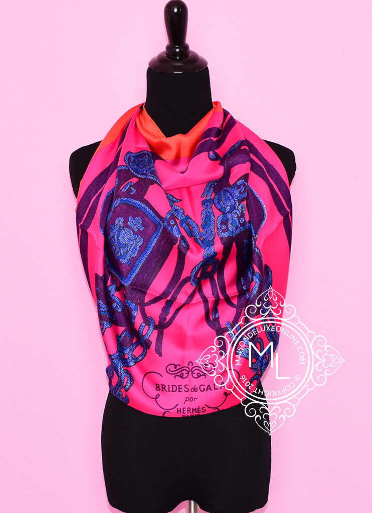 Hermes Twill Silk 90 cm Brides de Gala Brode Scarf Shawl Wrap
