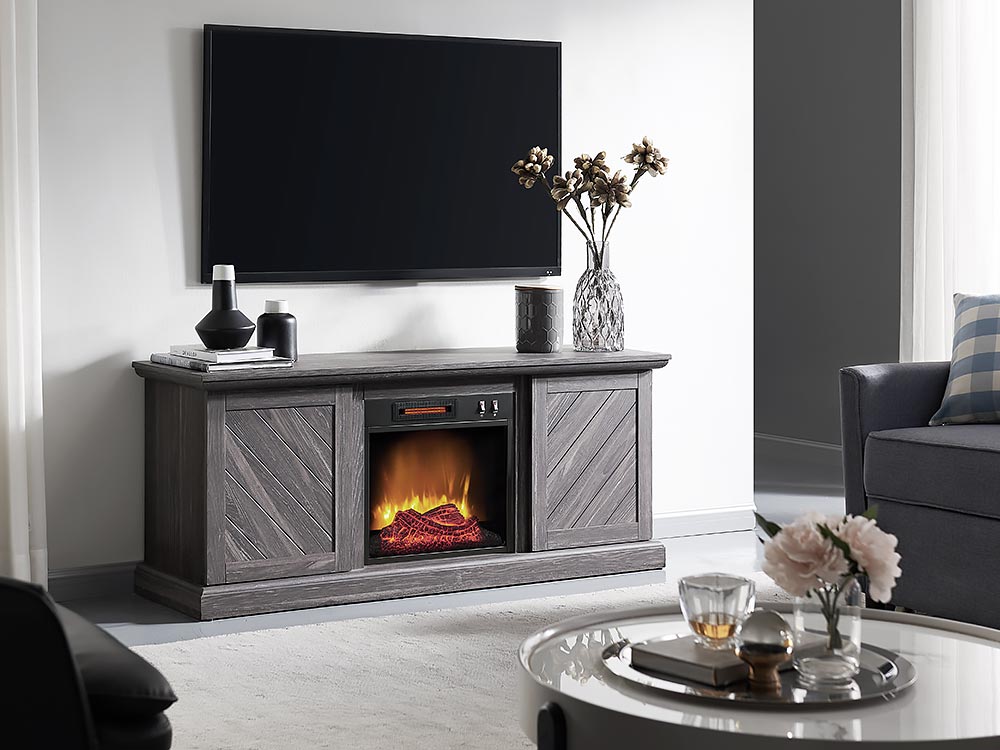 Walden Electric Fireplace TV Stand in Weathered Gray – Mantels Direct
