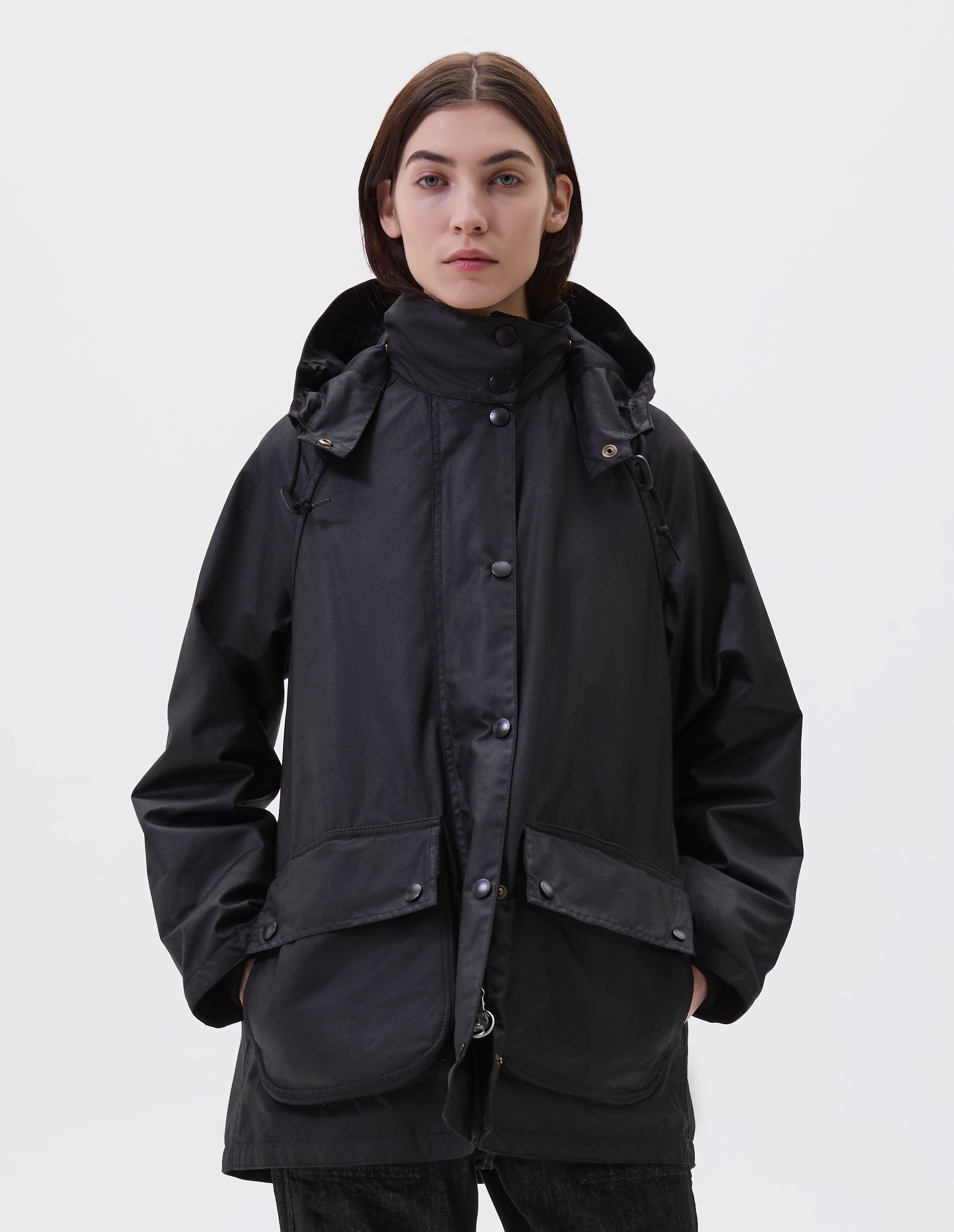 Black waxed cotton Stand Collar Parka | Margaret Howell