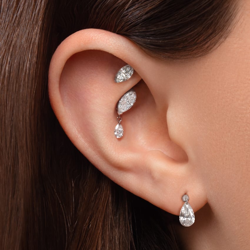 Single Teardrop Marquise Diamond Threaded Stud Earring – MARIA TASH