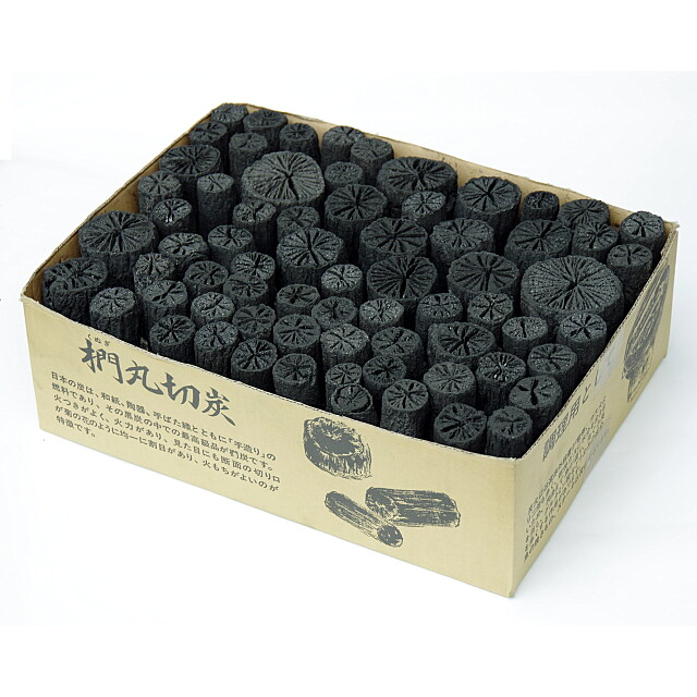 椚丸切炭（くぬぎ丸切炭）＜容量6kg＞ - （暖・黒炭｜暖・黒炭）：炭