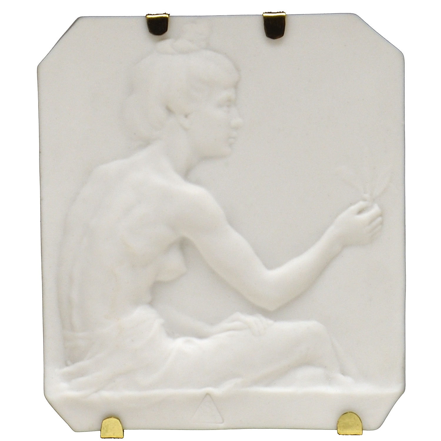 セーブル(Sevres) 白磁 浅浮き彫り ビスケット 花を持つ少女 額装付