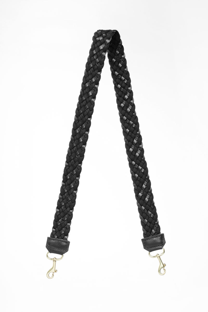 Black Leather Woven Crossbody Strap | Guitar Strap For Purse