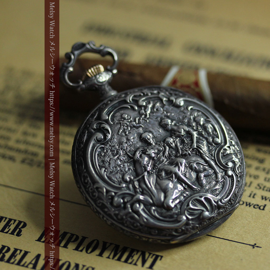 天使と戯れる ロンジンの銀無垢アンティーク懐中時計 明治の逸品