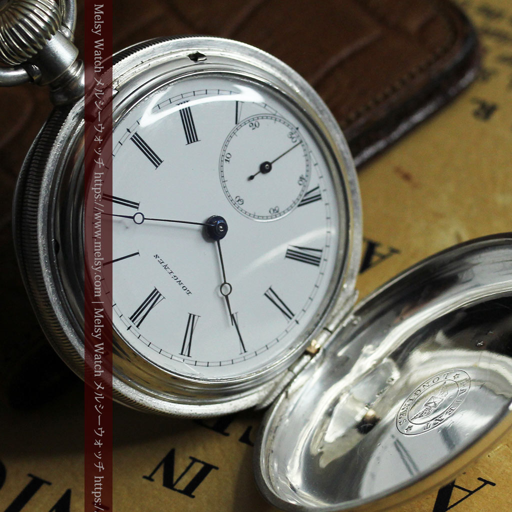 競走馬を走らせる紳士 ロンジンの銀無垢アンティーク懐中時計