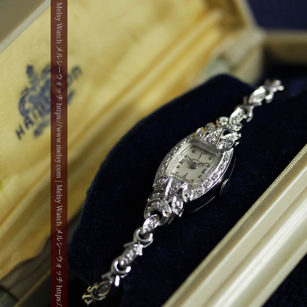 総金無垢ハミルトンの女性用アンティーク腕時計 ダイヤモンド38石