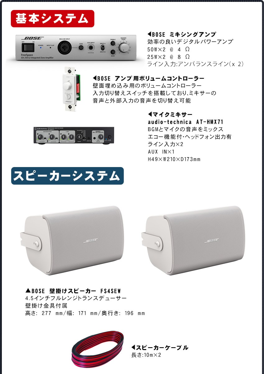 BOSE 壁掛けスピーカー＋カラオケミキサーセット (ワイヤレスマイク2本
